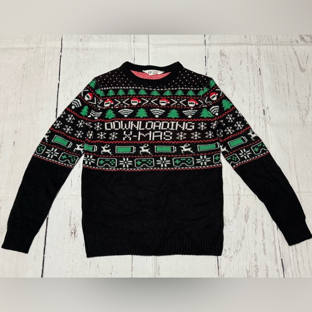 H&M kids boys 12-14y gaming graphic Downloading X-Mas Christmas holiday sweater